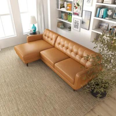 Cassie Tan Leather Sectional Sofa Left Facing Chaise