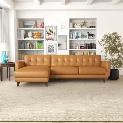 Cassie Tan Leather Sectional Sofa Left Facing Chaise