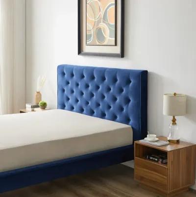 Ashley Queen Navy Blue Velvet Platform Bed