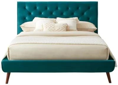 Ashley Queen Turquoise Velvet Platform Bed