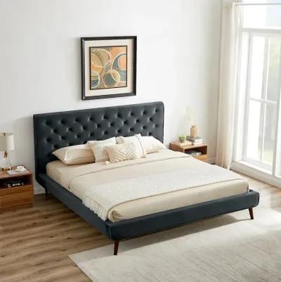 Ashley King Dark Gray Velvet Platform Bed