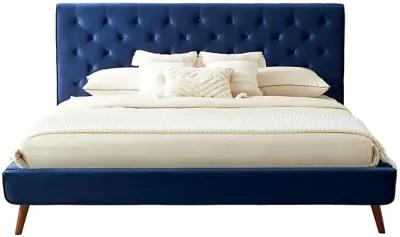 Ashley King Navy Blue Velvet Platform Bed