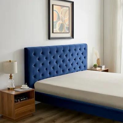 Ashley King Navy Blue Velvet Platform Bed