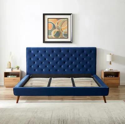 Ashley King Navy Blue Velvet Platform Bed