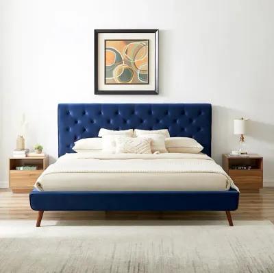 Ashley King Navy Blue Velvet Platform Bed