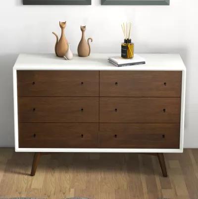 Noak White Mid Century Modern Dresser 6 Drawer