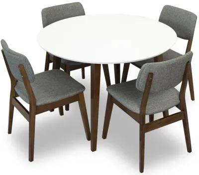 Palmer (White) Dining Set with 4 Abbott (Grey) Dining Chairs