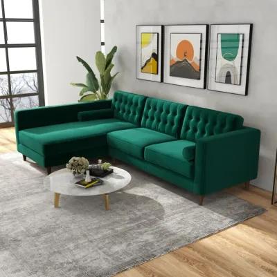 Olson Green Velvet Sectional Sofa Left Chaise