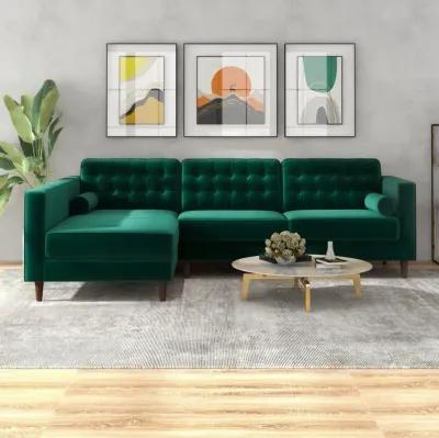 Olson Green Velvet Sectional Sofa Left Chaise