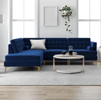 Caleb Blue Velvet Sectional Sofa Left Facing Chaise