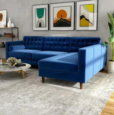 Olson Midnight Blue Velvet Sectional Sofa Right Chaise