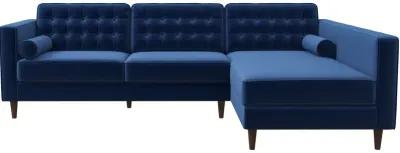 Olson Midnight Blue Velvet Sectional Sofa Right Chaise