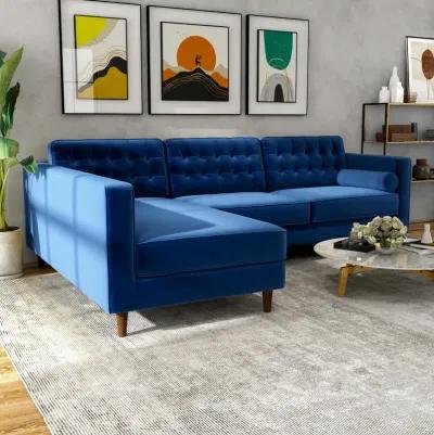 Olson Midnight Blue Velvet Sectional Sofa Left Chaise