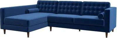 Olson Midnight Blue Velvet Sectional Sofa Left Chaise