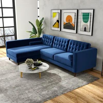 Olson Midnight Blue Velvet Sectional Sofa Left Chaise