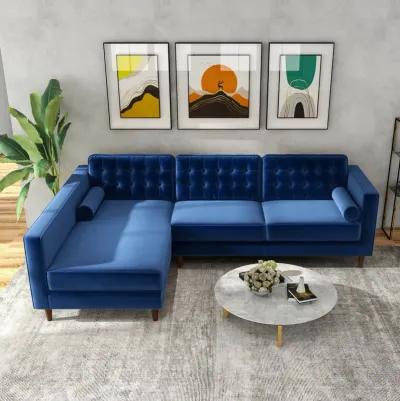 Olson Midnight Blue Velvet Sectional Sofa Left Chaise