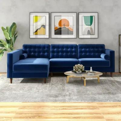 Olson Midnight Blue Velvet Sectional Sofa Left Chaise