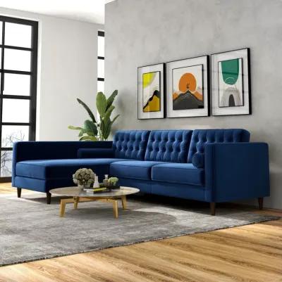 Olson Midnight Blue Velvet Sectional Sofa Left Chaise