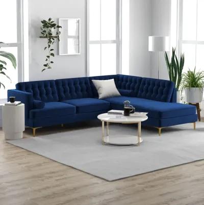 Caleb Blue Velvet Sectional Sofa Right Facing Chaise