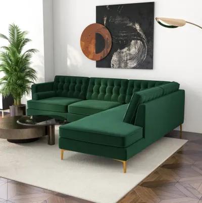 Caleb Sectional Sofa Green Velvet Right Chaise