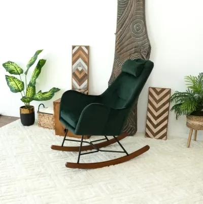 Rumi Green Velvet Fabric Rocking Chair