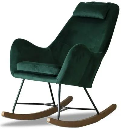 Rumi Green Velvet Fabric Rocking Chair