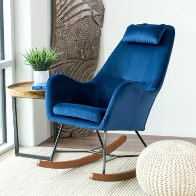 Rumi Blue Velvet Fabric Rocking Chair