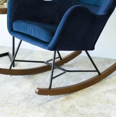 Rumi Blue Velvet Fabric Rocking Chair