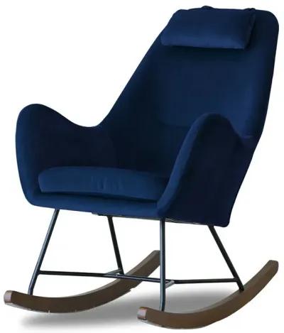 Rumi Blue Velvet Fabric Rocking Chair