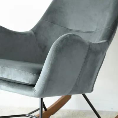 Rumi Gray Velvet Fabric Rocking Chair