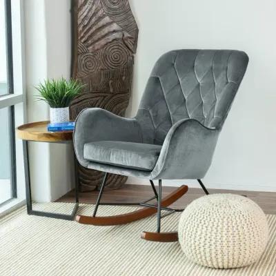 Sahara Gray Velvet Fabric Rocking Chair