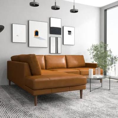 Harmony Tan Leather Sectional Sofa Left Facing Chaise