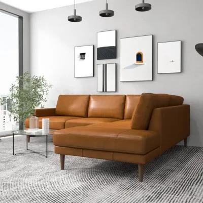 Harmony Tan Leather Sectional Sofa Right Facing Chaise