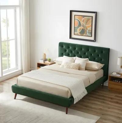 Ashley Queen Emerald Green Velvet Platform Bed