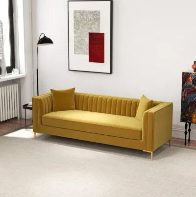 Kendra 91" Yellow Mustard Velvet Sofa