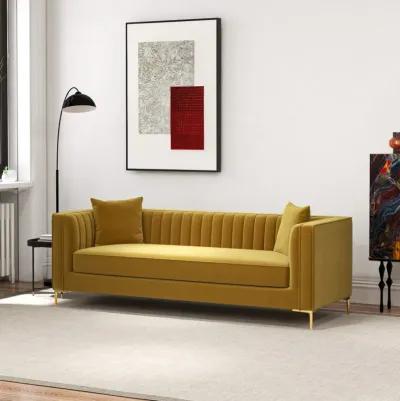 Kendra 91" Yellow Mustard Velvet Sofa