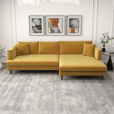 Delano Gold Velvet Sectional Sofa Right Facing Chaise