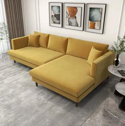 Delano Gold Velvet Sectional Sofa Right Facing Chaise