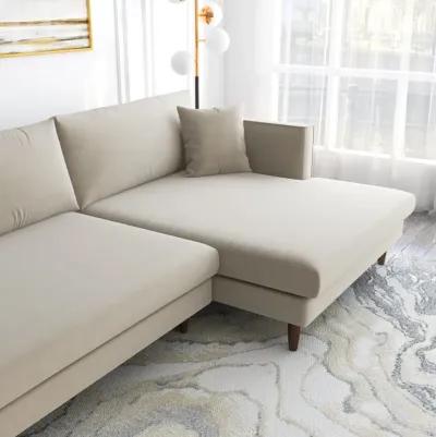 Delano Beige Velvet Sectional Sofa Right Facing Chaise