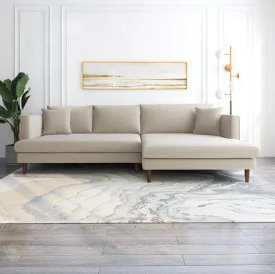 Delano Beige Velvet Sectional Sofa Right Facing Chaise