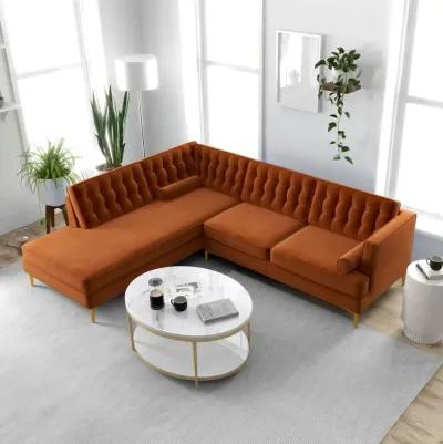 Caleb Burnt Orange Velvet Sectional Sofa Left Facing Chaise