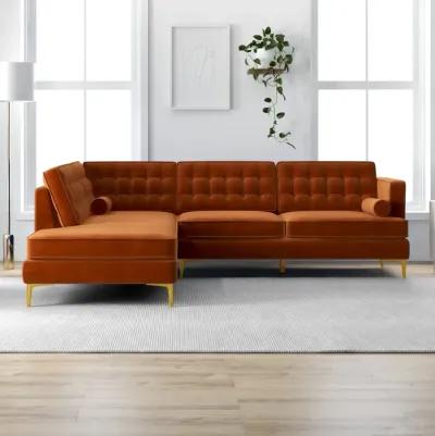 Caleb Burnt Orange Velvet Sectional Sofa Left Facing Chaise