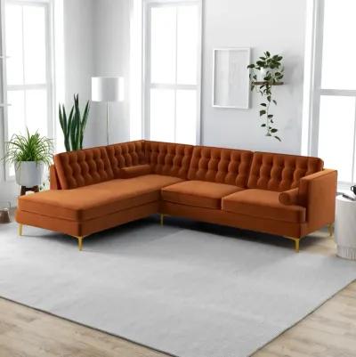 Caleb Burnt Orange Velvet Sectional Sofa Left Facing Chaise