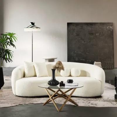 Blair Japandi White Curvy Boucle Sofa