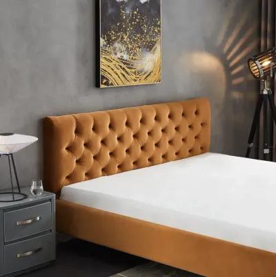 Beverly King Cognac Velvet Platform Bed