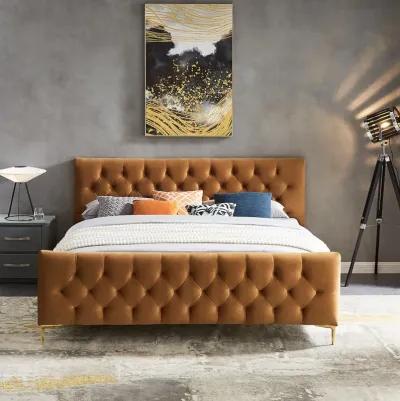 Beverly King Cognac Velvet Platform Bed