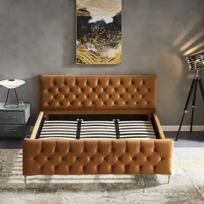 Beverly King Cognac Velvet Platform Bed