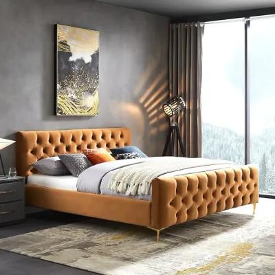 Beverly King Cognac Velvet Platform Bed