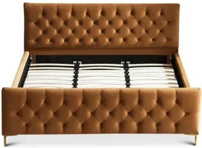 Beverly King Cognac Velvet Platform Bed