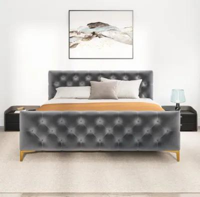 Beverly King Dark Grey Velvet Platform Bed